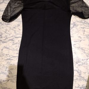 Black Mini  Mesh Neck Dress