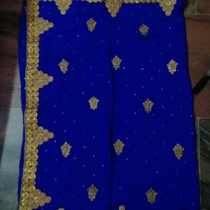 Blue Colour Designer Sareewith Gold Design Heavy W