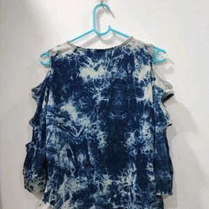 Tie Dye Blue Cutout Sleeve Top