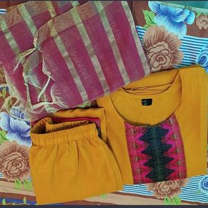 Mustard Suit Pant Set With Dupatta