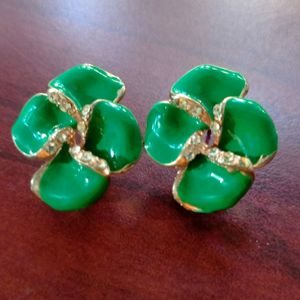 Stud Earrings, Flower Shape N Green Colour