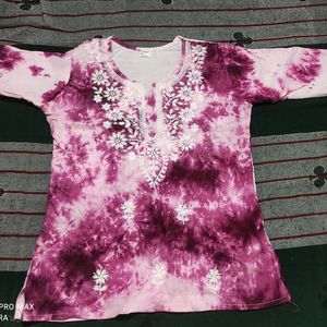 Chikankari Tye And Dye Short Top Totally New