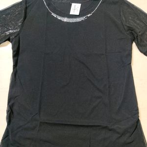 Black Net Top With Stone Work Around The Neck Line