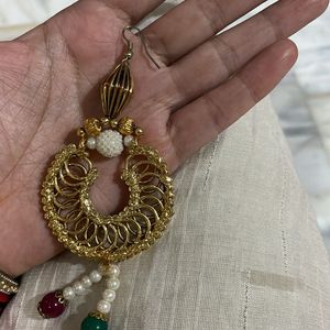 Chand Bali Earrings With Pearl Latkan Hook loops