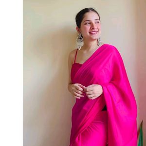 Fushia Pink Pure Chiffon Saree