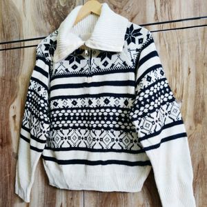 White & Black Highneck Sweater- Size-42-44