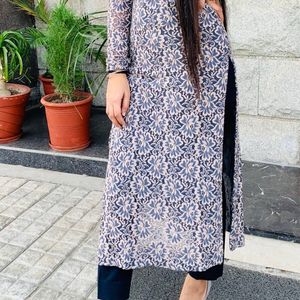 Grey Net Stylish Kurta