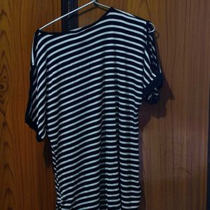 Cold Shoulder, Black And White Striped Top