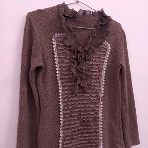 Woolen Mud Brown Color Top