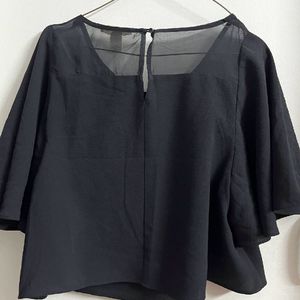 Black Butterfly Flare Shoulder Top