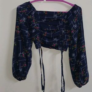 Navy Blue Korean Crop Top