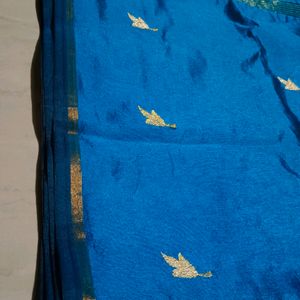 Cotton Silk Peacock Blue Saree 💙