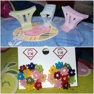 Hair Clip And Earrings & studs Combination Pack