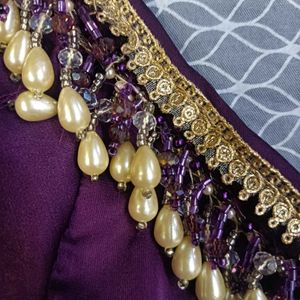 Golden Saree With Purple Blouse.....Ready To Wear