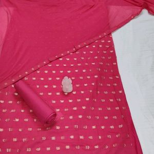 Saree Mall Silk Blend Zari Pink Suit Fabric