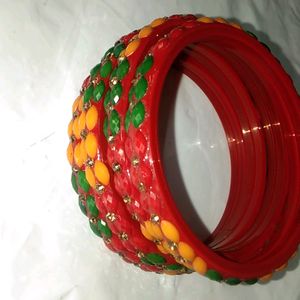 Glass (Red,Green,Yellow) Stones Stud Bangles