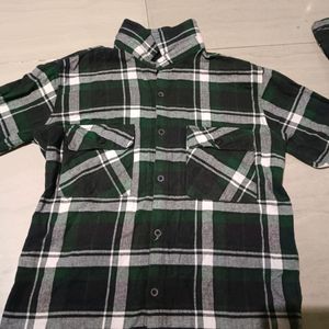 GREEN CHECKED RELAX FIT COTTON SHIRT