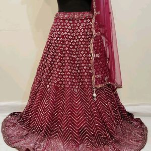 Burgundy Colour Full Mirror Worked Lehenga