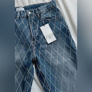 ZARA Rhinestone Straight Fit Denim