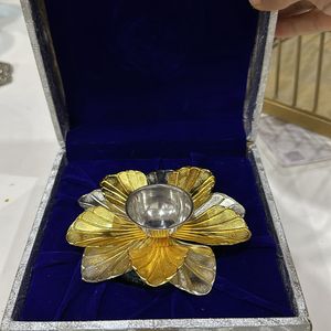 Sliver Flower Diya  With Granite Base Pooja Needs