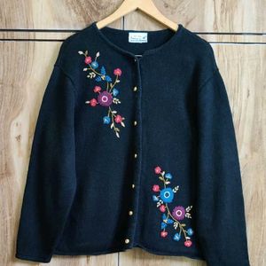 Black Embroidery Work Cardigan Size-46