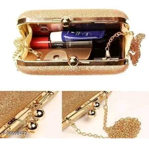 Trendy golden women's clutch With Chain