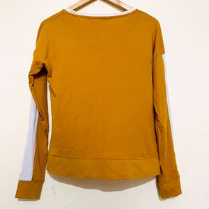 ROADSTER Mustard Round Neck Full Sleeves Tshirt