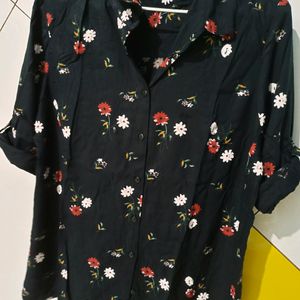 Black Shirt with Floral Design Allover