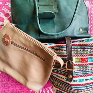 2 Baggit Bags and One Ikkat Bag In Good Condition