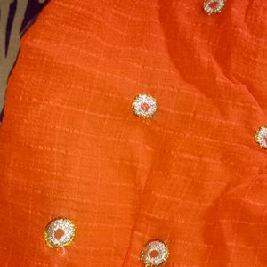 Orange Embroidered Saree With Stitched Blouse