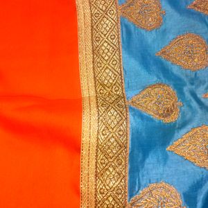 ORANGE AND BLUE SAREE