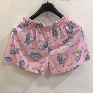 Dumbo Toon Print Pink Pyjama Shorts For Women