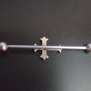 Chrome Cross Industrial/ barbell Earrings