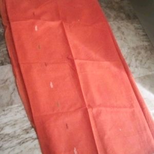 Soft Cotton Orange Thread Work Saree with फॉल