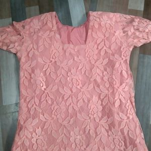 Peach net kurta attached lining