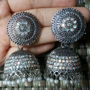 Silver Coloured Attractive Earrings with tika