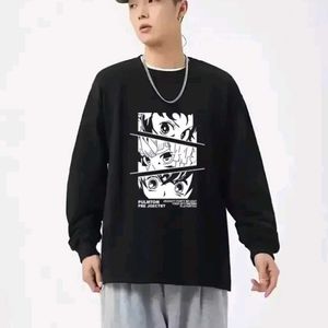 Mens Black Full Seelve Oversized Printed T Shirt