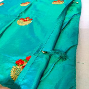 Cyan Shiny Coloured Saree