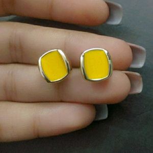 Yellow Studs And Rhinestone Earrings