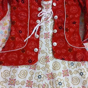 Red & white  Girls Kurta