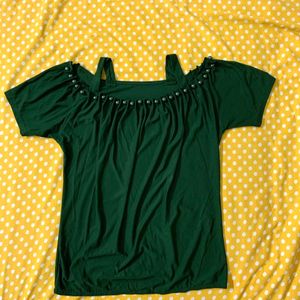 Green Pearls Off Shoulder Stretchable  Top