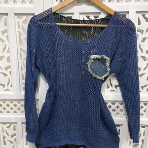 Crochet Blue & Black Top