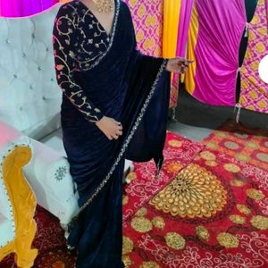 Designer Velvet Saree With Blouse Piece