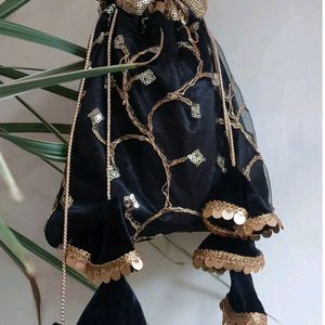 Black Colored Sequence Potli Bag