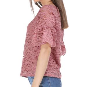 Pink Flared Sleeve Lace Top