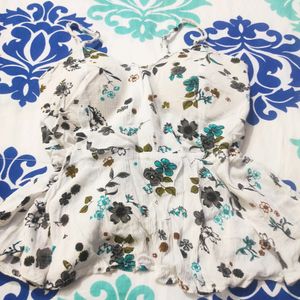 Women Padded Cute White Floral Top