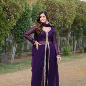 AC 464 Purple 🟣 Pant Top Shrug Dupatta