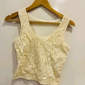 Beige Flower Crop Top