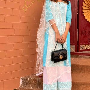 Rayon Embroidered Blue Kurta Set