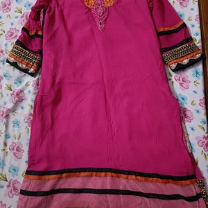 Pink Kurta Set With Palazzo & Dupatta